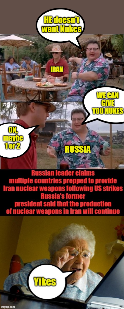 And just like that DEMs love Russia, Last time it was Pence. This time RUBIO. | HE doesn't want Nukes; IRAN; WE CAN GIVE YOU NUKES; OK, maybe 1 or 2; RUSSIA | image tagged in memes,see nobody cares | made w/ Imgflip meme maker