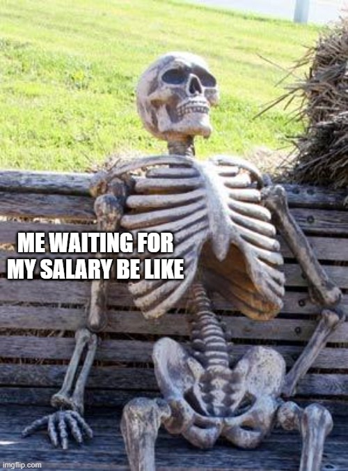 Corporate Meme | ME WAITING FOR MY SALARY BE LIKE | image tagged in memes,waiting skeleton | made w/ Imgflip meme maker