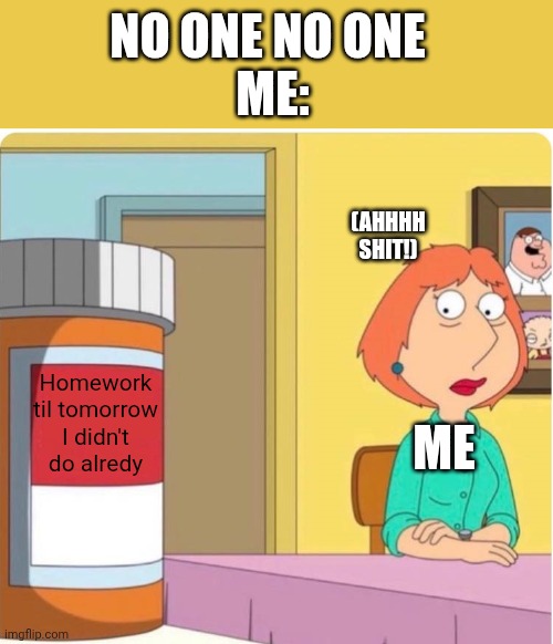 A Bull Shit | NO ONE NO ONE 
ME:; (AHHHH SHIT!); Homework til tomorrow I didn't do alredy; ME | image tagged in cat | made w/ Imgflip meme maker