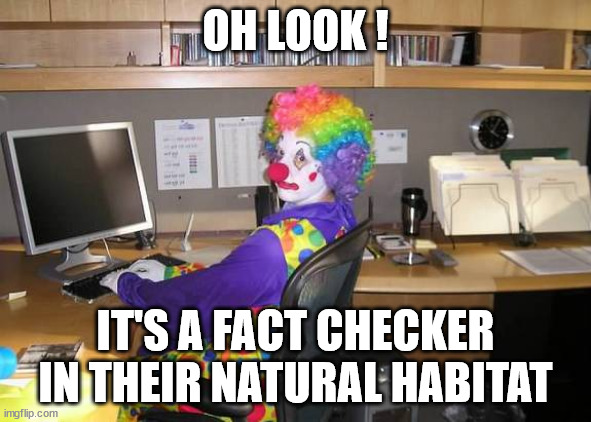 Fact Checker | OH LOOK ! IT'S A FACT CHECKER IN THEIR NATURAL HABITAT | image tagged in clown computer,facts,expert,bad advice,political strategist,netflix writer | made w/ Imgflip meme maker