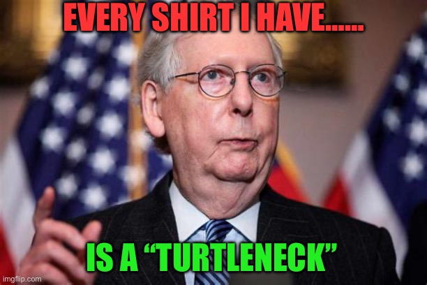 The original Turtleneck | EVERY SHIRT I HAVE……; IS A “TURTLENECK” | image tagged in gifs,jokes,mitch mcconnell,turtle,turtle meme,funny | made w/ Imgflip meme maker