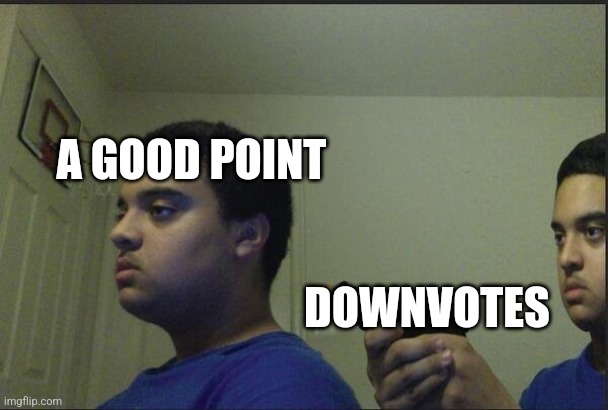 reddit be like: | A GOOD POINT; DOWNVOTES | image tagged in guy pointing gun at self | made w/ Imgflip meme maker