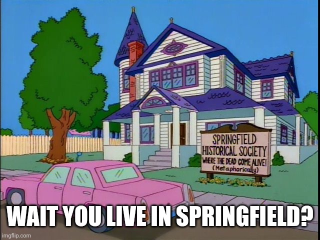 Springfield Historical Society | WAIT YOU LIVE IN SPRINGFIELD? | image tagged in springfield historical society | made w/ Imgflip meme maker