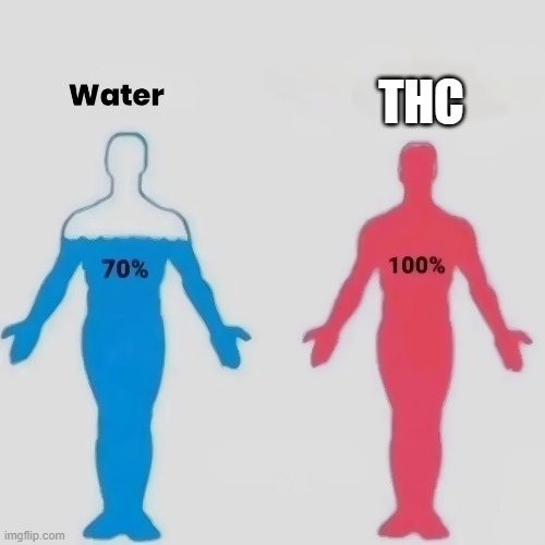 High-drated | THC | image tagged in 70 water and other,thc,cannabis,half baked,hydra,high | made w/ Imgflip meme maker