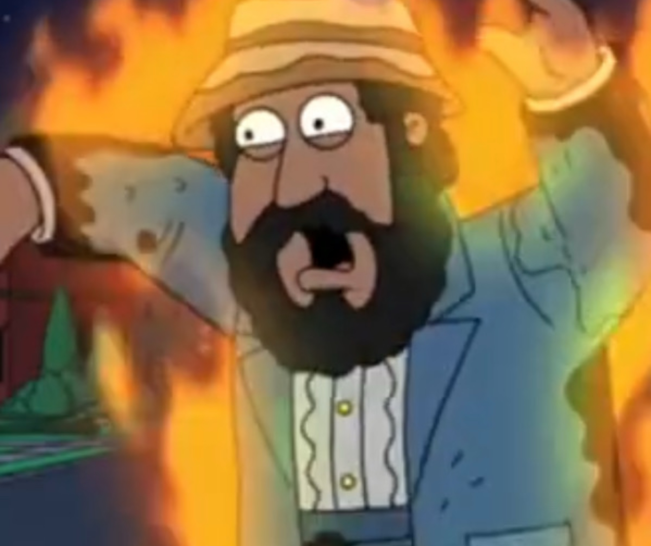 Cartoon Bearded man’s body is on fire Blank Meme Template
