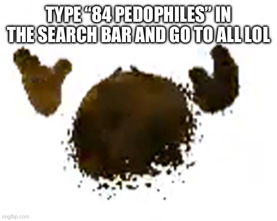 e | TYPE “84 PEDOPHILES” IN THE SEARCH BAR AND GO TO ALL LOL | image tagged in e | made w/ Imgflip meme maker