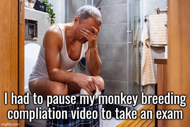 Man facepalm smh | I had to pause my monkey breeding compliation video to take an exam | image tagged in man facepalm smh | made w/ Imgflip meme maker
