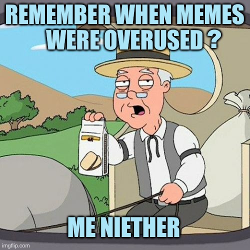 Pepperidge Farms | REMEMBER WHEN MEMES
WERE OVERUSED ME NIETHER ? | image tagged in pepperidge farms | made w/ Imgflip meme maker