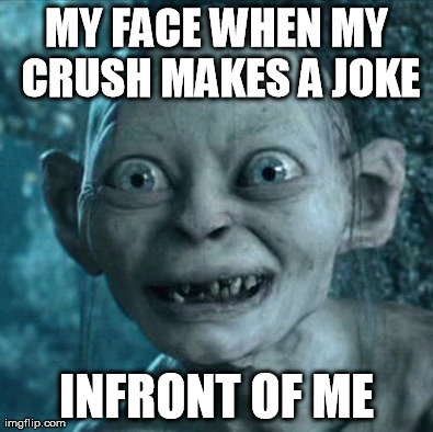 Gollum Meme | MY FACE WHEN MY CRUSH MAKES A JOKE INFRONT OF ME | image tagged in memes,gollum | made w/ Imgflip meme maker
