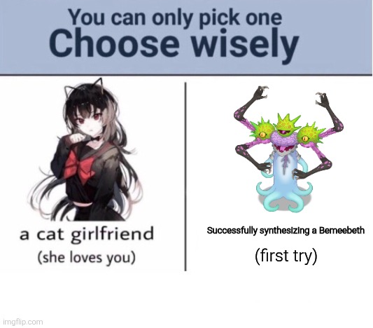 Choose wisely | Successfully synthesizing a Bemeebeth; (first try) | image tagged in choose wisely | made w/ Imgflip meme maker