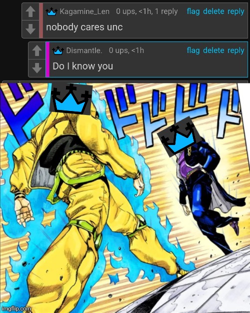 Blue crowns fight | image tagged in jojo's walk | made w/ Imgflip meme maker
