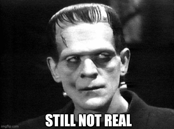 frankenstein | STILL NOT REAL | image tagged in frankenstein | made w/ Imgflip meme maker