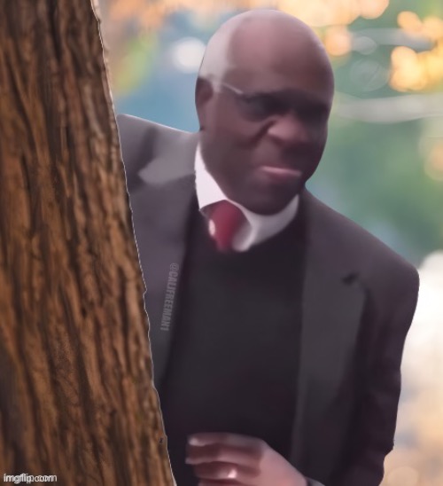 Clarence Thomas “hiding behind tree” | image tagged in maga,supreme court,donald trump,black guy hiding behind tree,spying,democrats | made w/ Imgflip meme maker