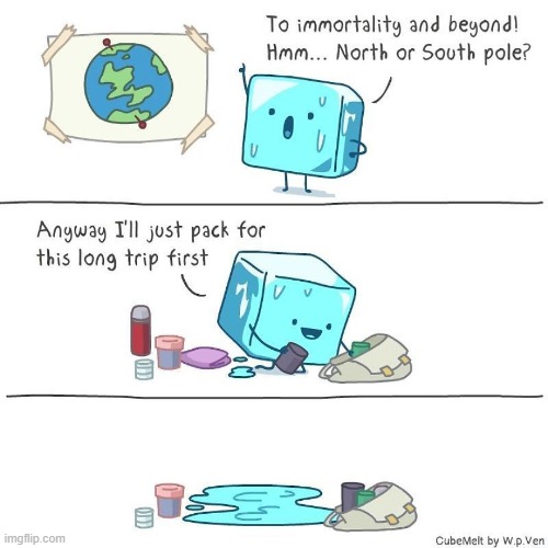 image tagged in ice cube,north pole,south pole,trip,packing,melting | made w/ Imgflip meme maker