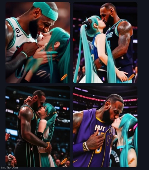 Miku kissing lebron james | made w/ Imgflip meme maker