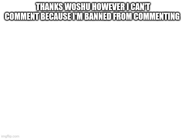 THANKS WOSHU HOWEVER I CAN'T COMMENT BECAUSE I'M BANNED FROM COMMENTING | made w/ Imgflip meme maker