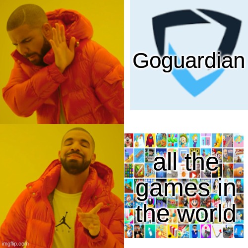 Drake Hotline Bling Meme | Goguardian; all the games in the world | image tagged in memes,drake hotline bling | made w/ Imgflip meme maker