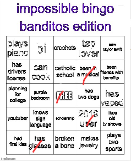banditos impossible bingo 3 | image tagged in banditos impossible bingo 3 | made w/ Imgflip meme maker