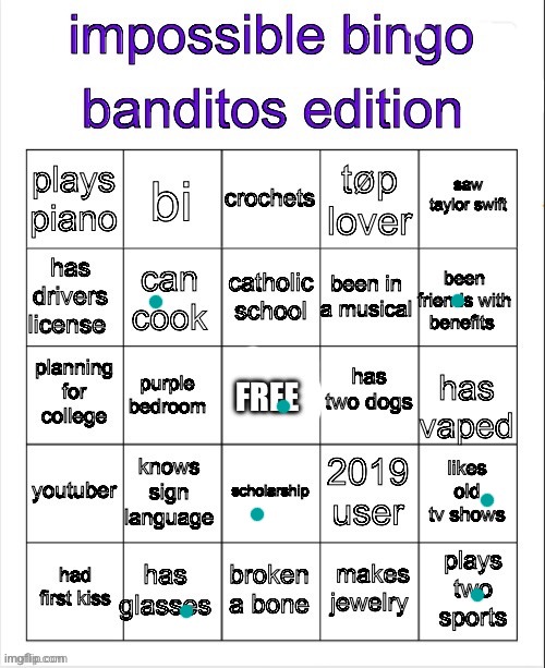 banditos impossible bingo 3 | image tagged in banditos impossible bingo 3 | made w/ Imgflip meme maker