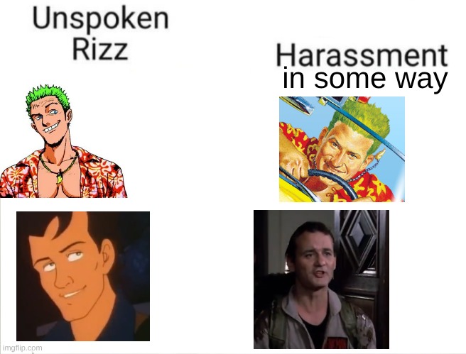 guwhy | in some way | image tagged in unspoken rizz vs sexual harassment | made w/ Imgflip meme maker