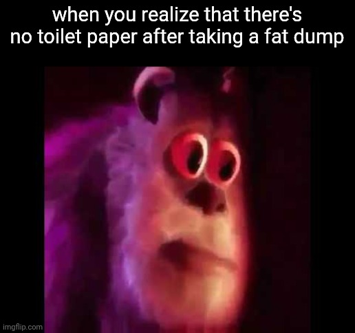 mmm | when you realize that there's no toilet paper after taking a fat dump | image tagged in sully groan | made w/ Imgflip meme maker