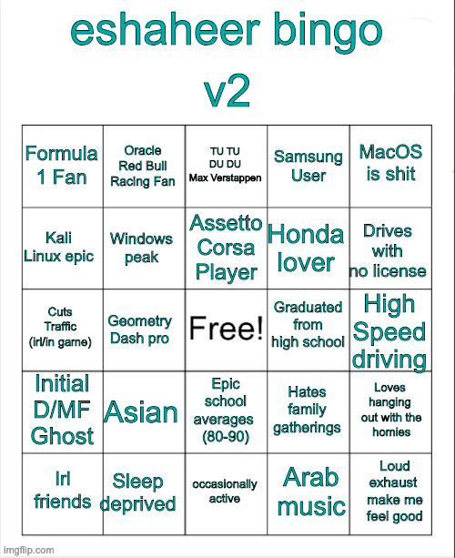 bingo for yall | image tagged in eshaheer bingo v2 | made w/ Imgflip meme maker