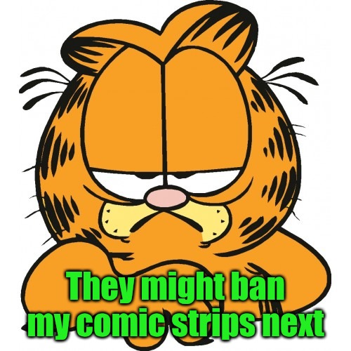 Garfield | They might ban my comic strips next | image tagged in garfield | made w/ Imgflip meme maker