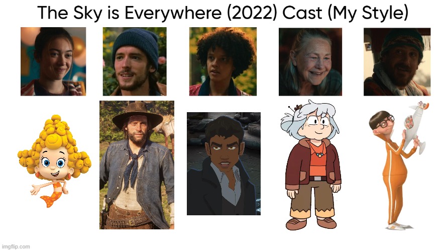 The Sky is Everywhere (2022) Cast (My Style) | image tagged in the sky is everywhere 2022 cast my style,meme,memes,spoof cast,the sky is everywhere,characters | made w/ Imgflip meme maker