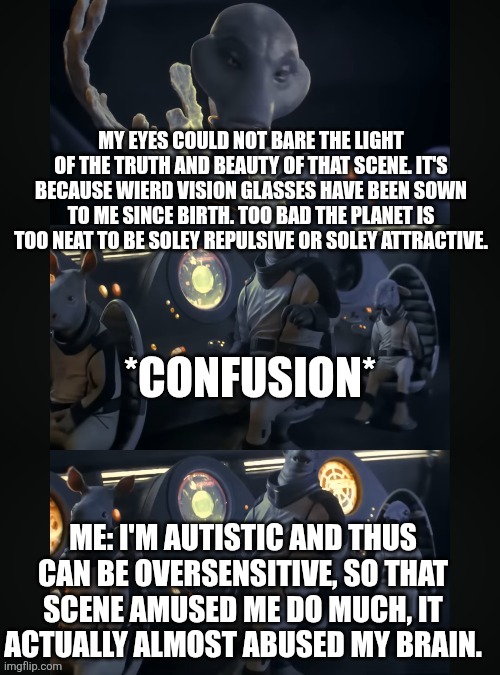 The scene in Honey, I Blew Up The Kid in wich Diane, proportionally bigger than giant Adam to when both were normal, hugs him... | MY EYES COULD NOT BARE THE LIGHT OF THE TRUTH AND BEAUTY OF THAT SCENE. IT'S BECAUSE WIERD VISION GLASSES HAVE BEEN SOWN TO ME SINCE BIRTH. TOO BAD THE PLANET IS TOO NEAT TO BE SOLEY REPULSIVE OR SOLEY ATTRACTIVE. *CONFUSION*; ME: I'M AUTISTIC AND THUS CAN BE OVERSENSITIVE, SO THAT SCENE AMUSED ME DO MUCH, IT ACTUALLY ALMOST ABUSED MY BRAIN. | image tagged in honey,i,blew,up,the,kid | made w/ Imgflip meme maker