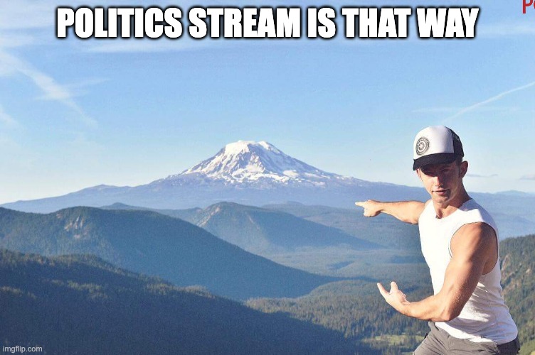 Go that way | POLITICS STREAM IS THAT WAY | image tagged in go that way | made w/ Imgflip meme maker