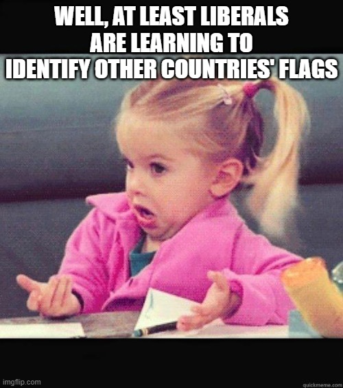 I dont know girl | WELL, AT LEAST LIBERALS ARE LEARNING TO IDENTIFY OTHER COUNTRIES' FLAGS | image tagged in i dont know girl | made w/ Imgflip meme maker