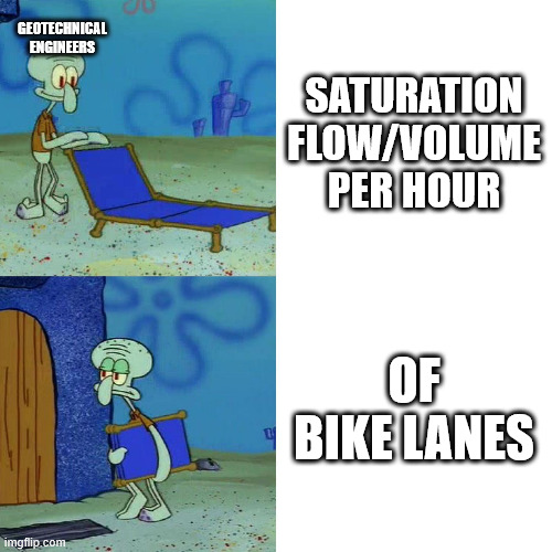 Squidward chair | GEOTECHNICAL ENGINEERS; SATURATION FLOW/VOLUME PER HOUR; OF BIKE LANES | image tagged in squidward chair | made w/ Imgflip meme maker