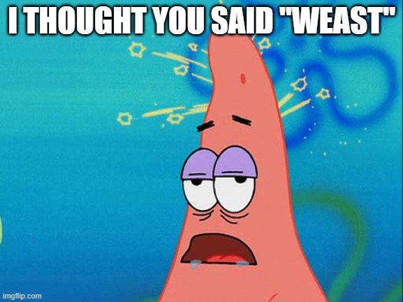 Dumb Patrick Star | I THOUGHT YOU SAID "WEAST" | image tagged in dumb patrick star | made w/ Imgflip meme maker