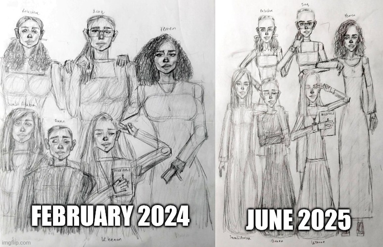 1.4 Year Art Transformation "Arab Christian Girls" | FEBRUARY 2024; JUNE 2025 | image tagged in art,drawings,sketch,christian,church | made w/ Imgflip meme maker