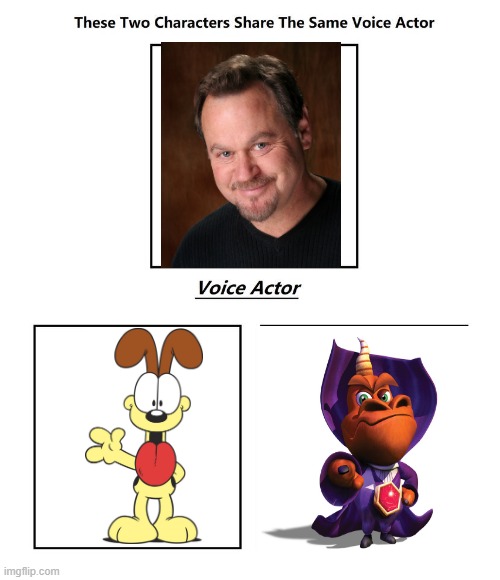 Gregg Berger | image tagged in same voice actor,gregg berger,spyro,garfield | made w/ Imgflip meme maker