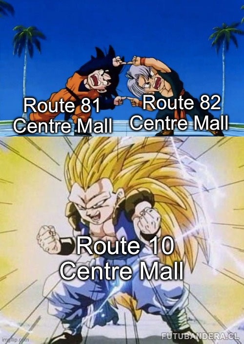 Another thing happening with Saskatoon Transit this June 29th | Route 82 Centre Mall; Route 81 Centre Mall; Route 10 Centre Mall | image tagged in dbz fusion | made w/ Imgflip meme maker