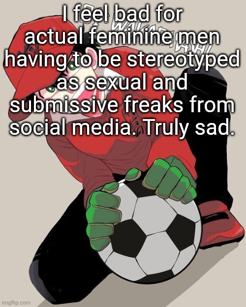 Genzo Wakabayashi | I feel bad for actual feminine men having to be stereotyped as sexual and submissive freaks from social media. Truly sad. | image tagged in genzo wakabayashi | made w/ Imgflip meme maker