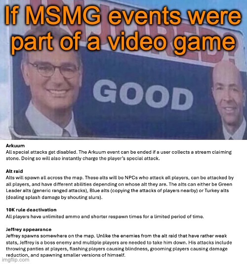 New spinoff series | If MSMG events were part of a video game | image tagged in injured good announcement | made w/ Imgflip meme maker
