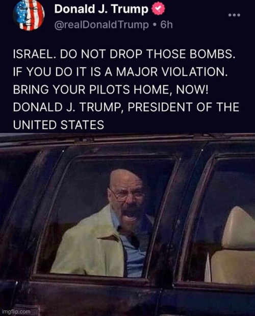 ISRAEL DON’T DO IT | image tagged in walter white screaming at hank | made w/ Imgflip meme maker