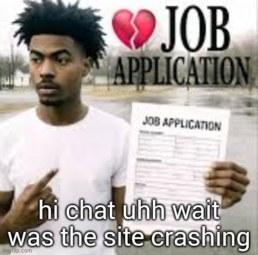 reminder i js came | hi chat uhh wait was the site crashing | image tagged in sybau job application | made w/ Imgflip meme maker