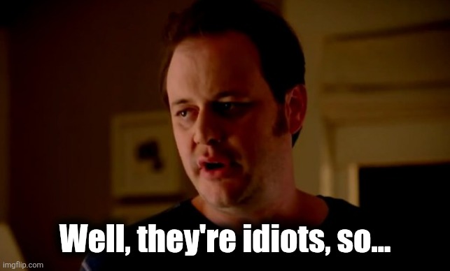 Jake from state farm | Well, they're idiots, so... | image tagged in jake from state farm | made w/ Imgflip meme maker