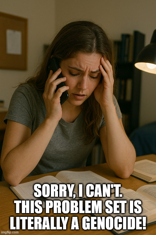 Genocide | SORRY, I CAN'T. THIS PROBLEM SET IS LITERALLY A GENOCIDE! | made w/ Imgflip meme maker