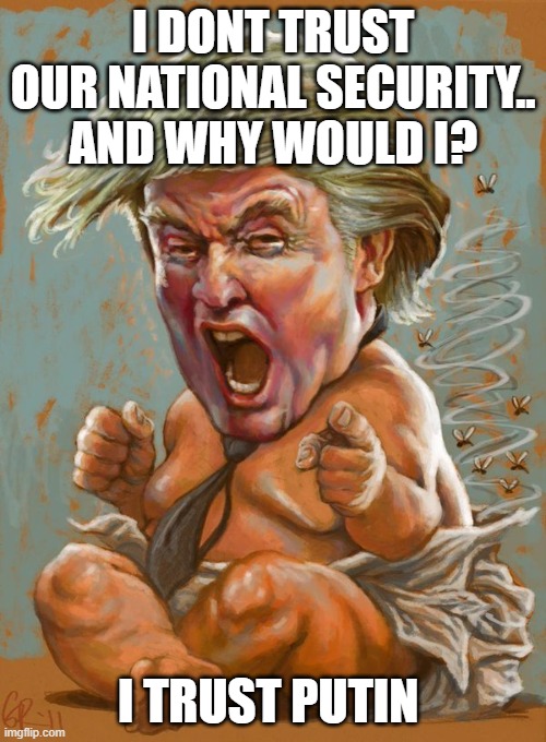 TACO, | I DONT TRUST OUR NATIONAL SECURITY.. AND WHY WOULD I? I TRUST PUTIN | image tagged in trump baby infant full diaper | made w/ Imgflip meme maker