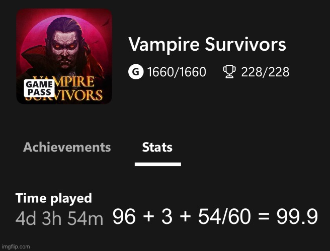 I love how I literally have 99.9 hours. | 96 + 3 + 54/60 = 99.9 | made w/ Imgflip meme maker