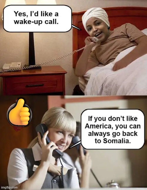 Buh bye! | 👍 | image tagged in ungrateful,unamerican,somalia,wake up,call,ilhan omar | made w/ Imgflip meme maker