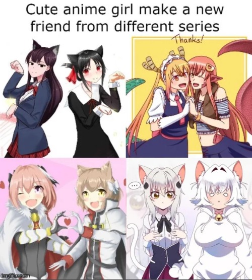 cute anime girl duos | image tagged in cute,fate,dxd,monster musume,kaguya | made w/ Imgflip meme maker