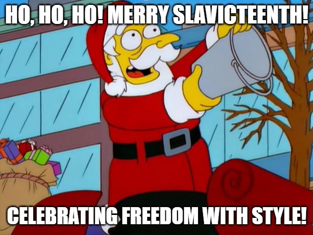 Ho, ho, ho! Merry "Fishmas"! | HO, HO, HO! MERRY SLAVICTEENTH! CELEBRATING FREEDOM WITH STYLE! | image tagged in ho ho ho merry fishmas,juneteenth,slavic lives matter | made w/ Imgflip meme maker