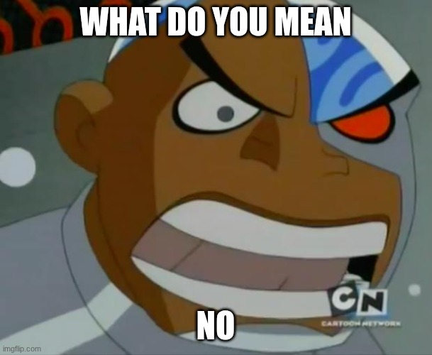 What Do You Mean...Cyborg | WHAT DO YOU MEAN NO | image tagged in what do you mean cyborg | made w/ Imgflip meme maker