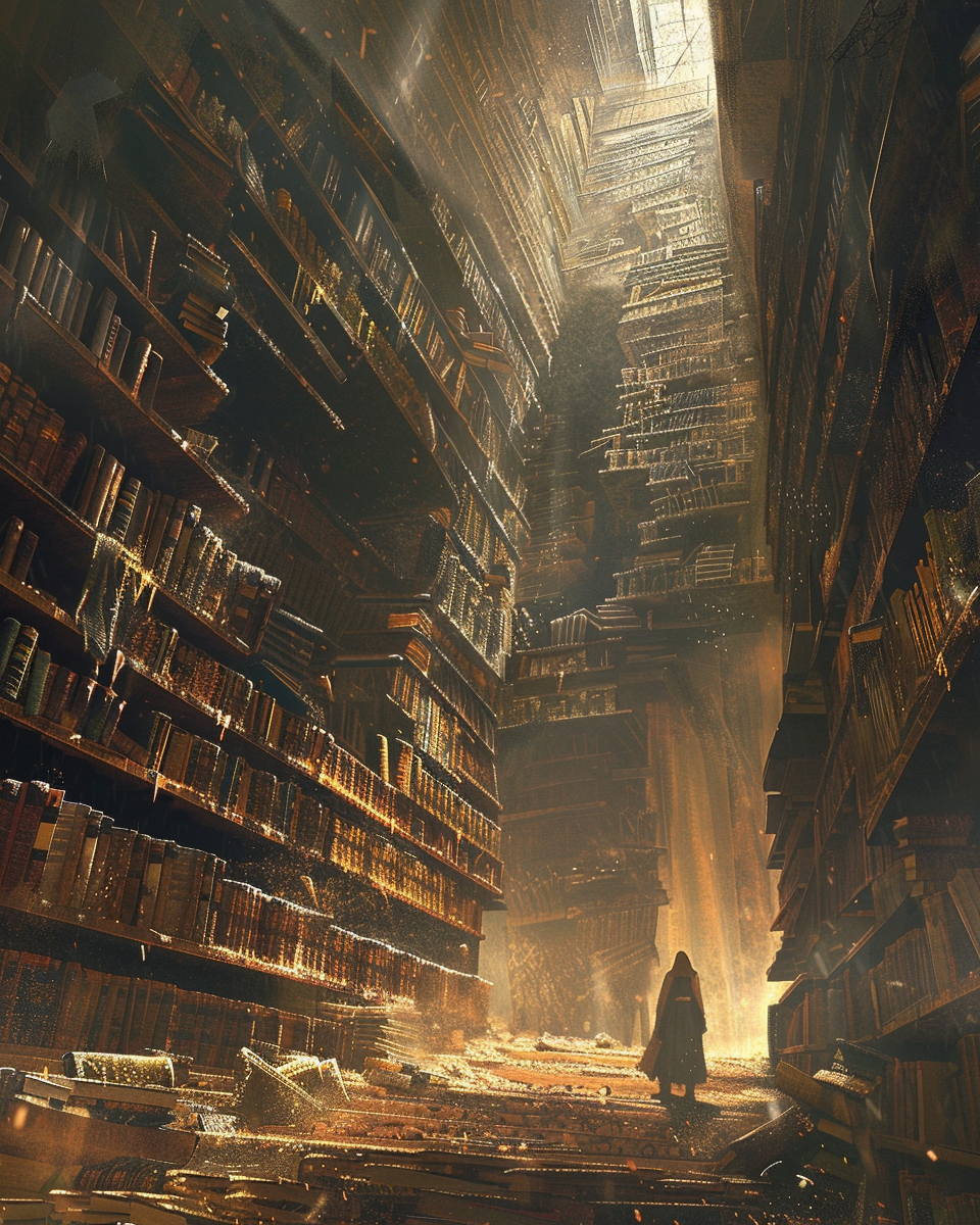 woman in vast library Blank Meme Template