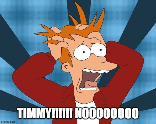 fry | TIMMY!!!!!! NOOOOOOOO | image tagged in fry | made w/ Imgflip meme maker